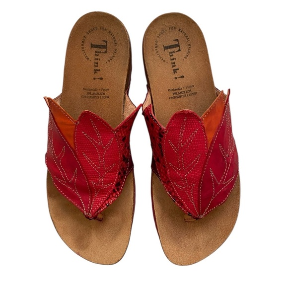 Think! Julia Women's Red Leather Sandals size 39 narrow, like new - Picture 1 of 2